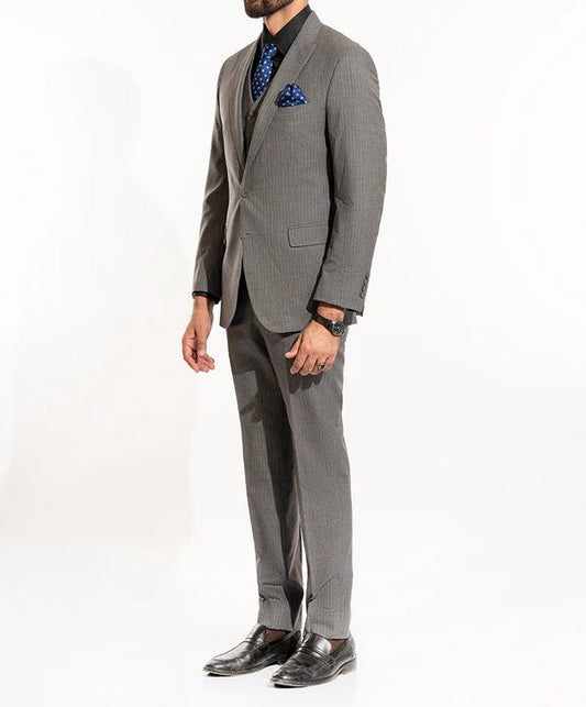 Sterling Stripe Grey Suiting — 3-Piece Executive Prestige Edition ✨
