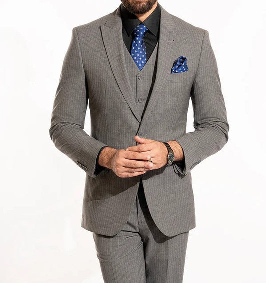 Sterling Stripe Grey Suiting — 3-Piece Executive Prestige Edition ✨